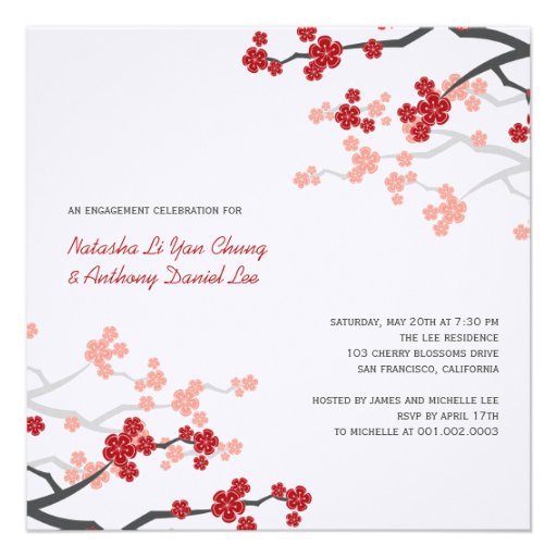 Cherry Blossoms Sakura Chinese Love Engagement Personalized Announcements
