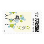 Cherry Blossoms Sakura Love Birds Wedding Stamps