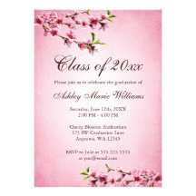 Cherry Blossoms Vintage Pink Graduation Personalized Invitation