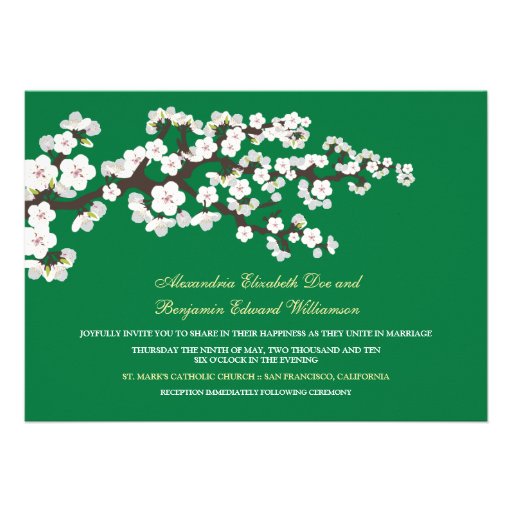 Cherry Blossoms Wedding Invitation (kelly green)