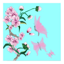 Cherry Blossoms with Pink Butterflies Poster posters