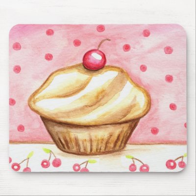 Cherry Cupcake Art Mousepad by suncookiez