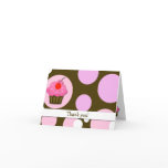Cherry Cupcake Brown/Pink Modern Folded Thank you Greeting Card