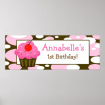 Cherry Cupcake Personalized Birthday Banner Posters
