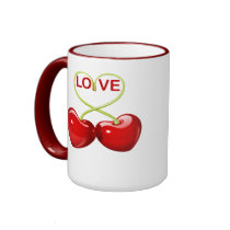 CHERRY LOVE HEARTS mugs by dgpaulart CHERRY LOVE HEARTS mugs