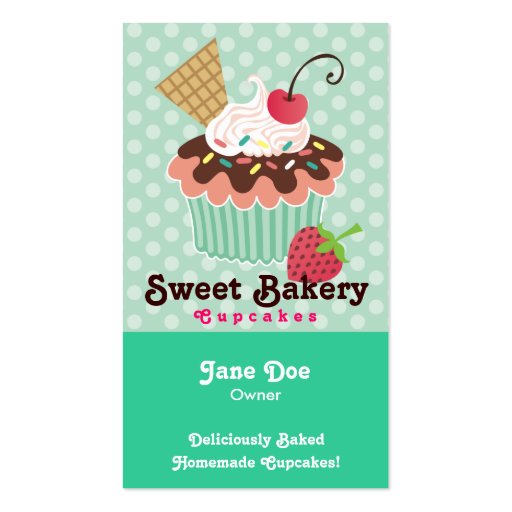 Cherry & Mint Cupcake Business Cards (front side)