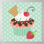 Cherry & Mint Cupcake Canvas Print