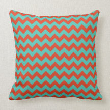 Cherry Red and Mint Green Zigzag Chevron Throw Pillow