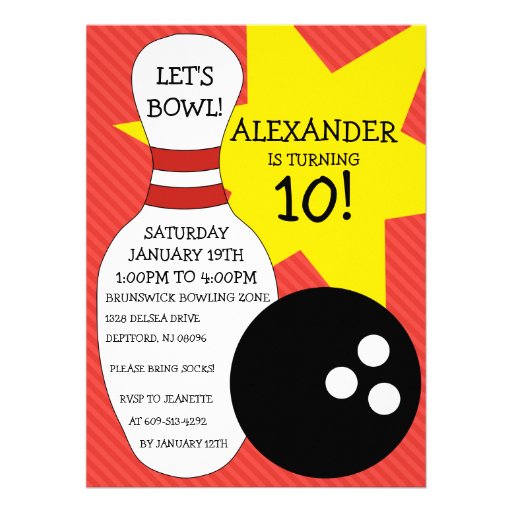 Cherry Red Bowling Bash Bowling Birthday Party Invites