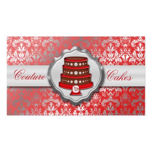 Cherry Red Cake Couture Glitzy Damask Cake Bakery Business Card
