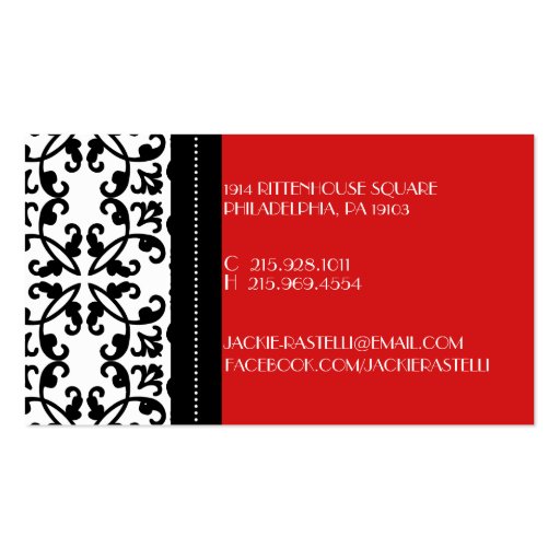 Cherry Red Estate Damask Mommy Calling Card / Business Card Template (back side)