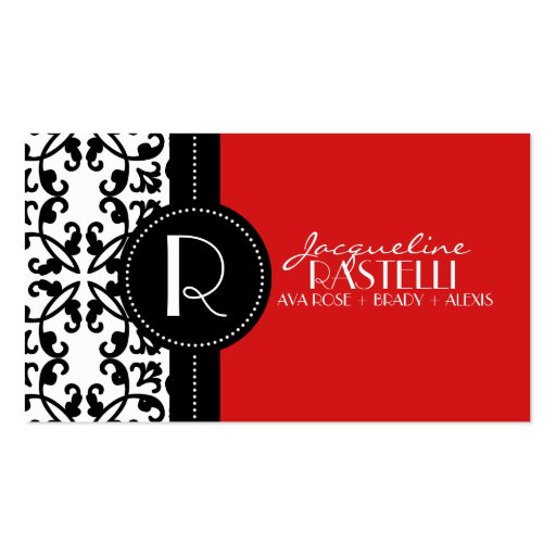 Cherry Red Estate Damask Mommy Calling Card / Business Card Template