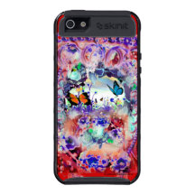 CHERRY RED FLORAL CASE WITH BRIGHT BUTTERFLIES iPhone 5 CASE
