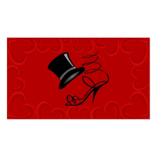 Cherry Red Hearts Top Hat and High Heel Place card Business Card Templates (front side)