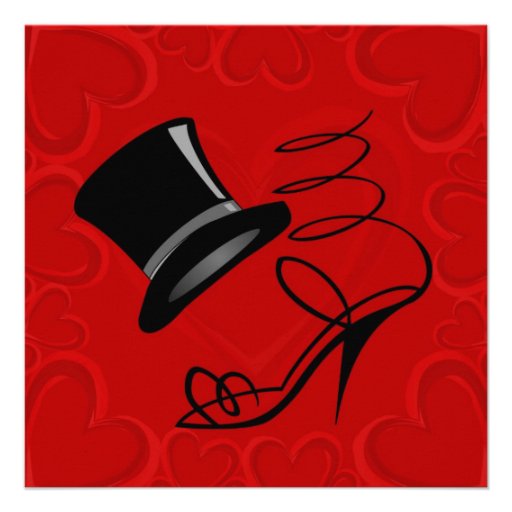 Cherry Red Hearts Top Hat and High Heels Invite