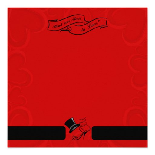 Cherry Red Hearts Top Hat and High Heels Invite