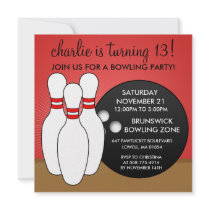 Cherry Red Let's Have a Ball Bowling Party Custom Invitation