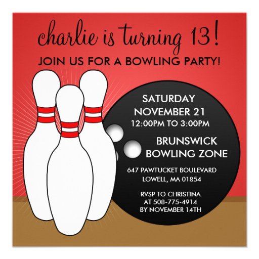 Cherry Red Let's Have a Ball Bowling Party Custom Invitation
