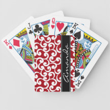 Cherry Red Monogrammed Elements Print Poker Deck