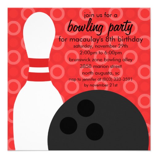 Cherry Red Pin Pals Bowling Birthday Party Personalized Invites