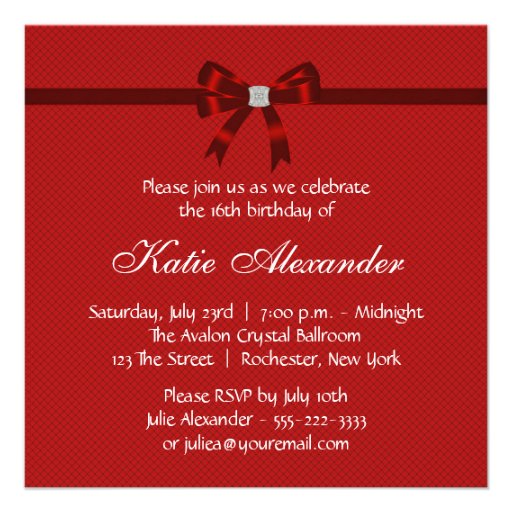 Cherry Red Sweet Sixteen Birthday Party Custom Invites