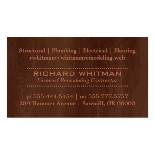 Cherry Wood Construction Business Card (back side)