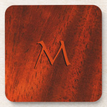 Cherry Wood Mongram Square Cork Coaster