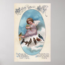 Cherub and Birds on Cloud Vintage Easter Print
