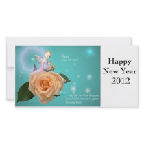 Cherub and Peach Rose with Stars - Happy New Year Photo Card