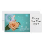 Cherub and Peach Rose with Stars - Happy New Year Photo Card