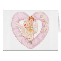 cherub heart pink greeting card