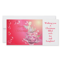 Cherub on rose with Bubbles - Merry Christmas Custom Photo Card