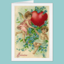 Cherubs with Heart and Flowers cards