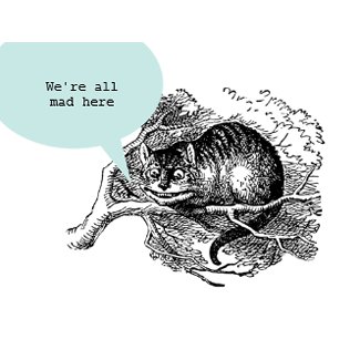Cheshire Cat - We're all mad here quote postcard