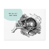 Cheshire Cat - We're all mad here quote postcards