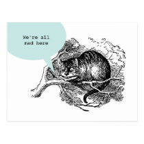 Cheshire Cat - We're all mad here quote postcards