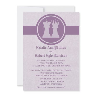 Chess King and Queen Wedding Invitation, Purple