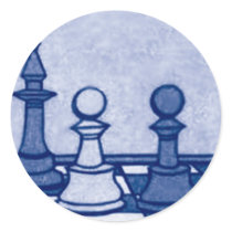 Chess Study in Blue Round Stickers