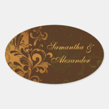 Chestnut Brown/Gold/Green Swirl Envelope Seal or Sticker