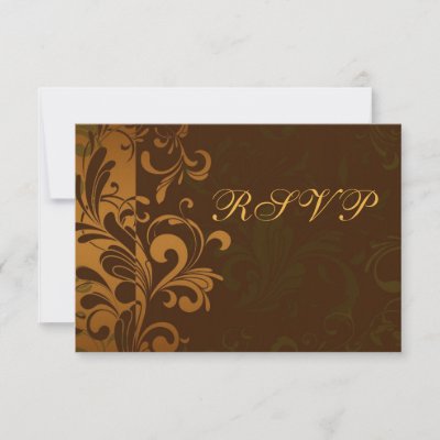 Chestnut Brown Gold Green Swirl RSVP Reply Cards Custom Announcements by