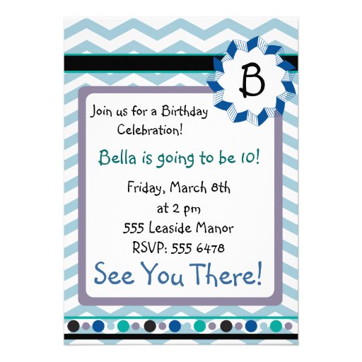 Cheveron Monogram Card with blue, teal, gray