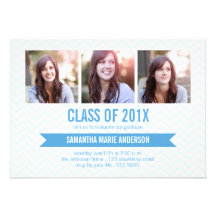Chevron 3 Photo Graduation Invitation - Blue