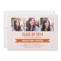Chevron 3 Photo Graduation Invitation - Orange