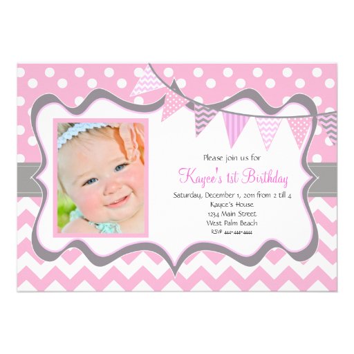 Chevron and Dots Pendant Birthday Invitation