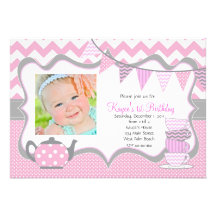 Chevron and Dots Pendant Tea Party Invitation