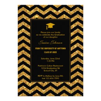 Chevron and Glitter Graduation Invitation