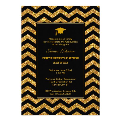 Chevron and Glitter Graduation Invitation (front side)