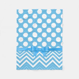 Chevron And Polka Dot In White Blue Ribbon Fleece Blanket