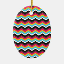 Chevron azul amarillo rosado colorido raya zigzag ornaments para arbol de navidad