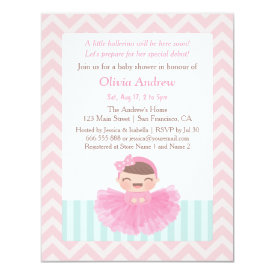 Chevron Ballerina Girl Baby Shower Invitations